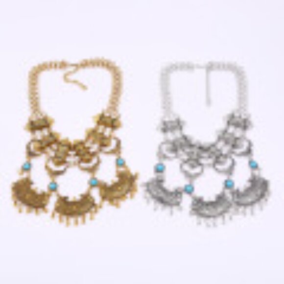 #048 Exaggerated Tassel Necklace Bohemian Ethnic Vintage Turquoise Collarbone - Picture 4 of 4